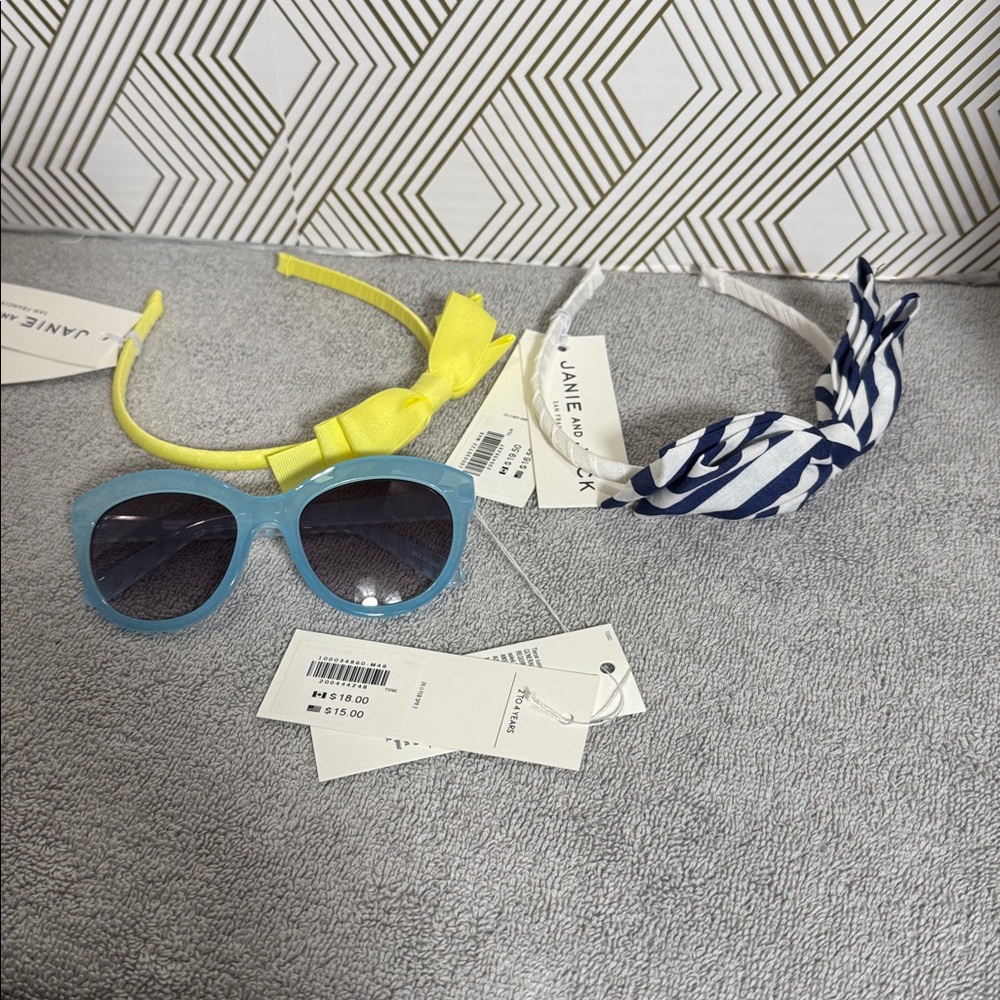Janie and Jack headbands NWT Blue Sunglasses with Yellow and Navy‎ Headbands